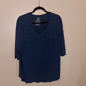 Faded glory 1X blue stripped shirt